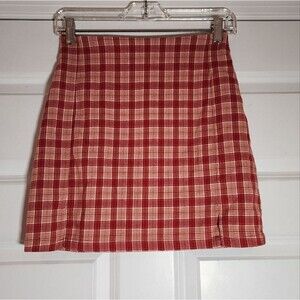 Brandy Melville Red And Orange Plaid Zip Back Mini Skirt